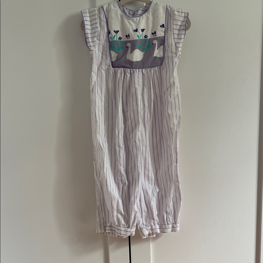 Girls' Lavender Stripe Swan Romper